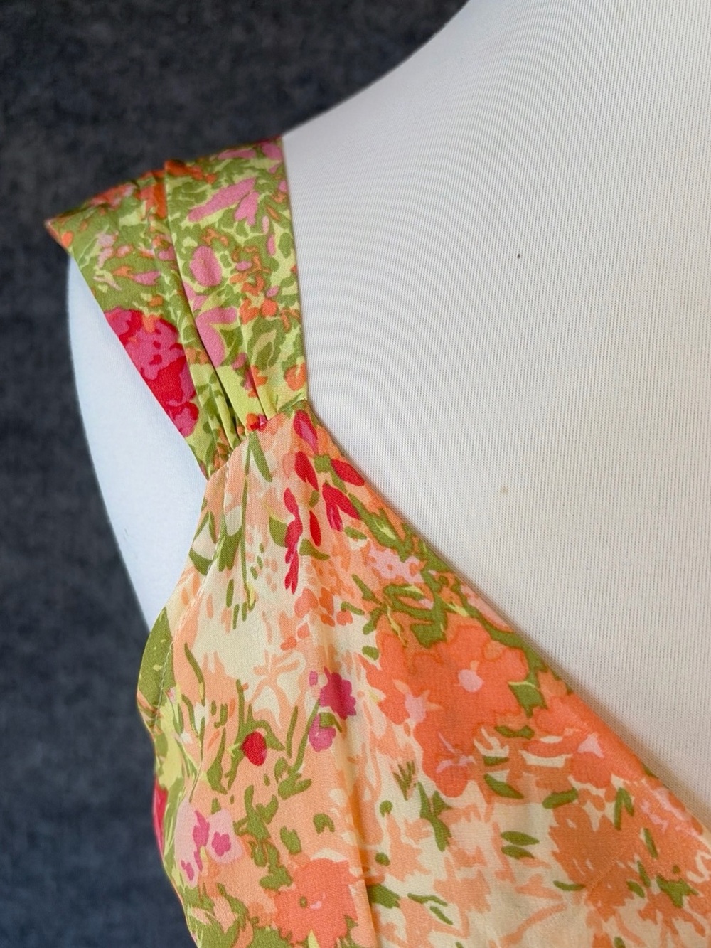 Plenty by Tracy Reese Peach, Pink & Green Floral Wrap Midi Dress - Picture 4 of 14